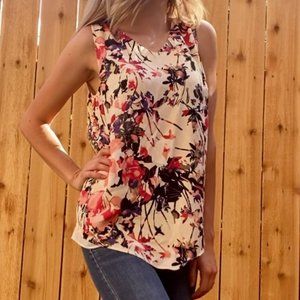 Floral Pink & White Loose Fitted Double Layer Blouse Top